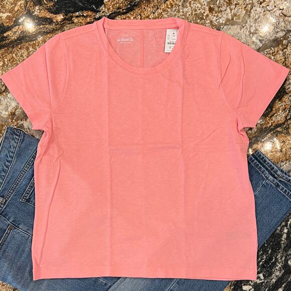 NWT J. Crew Hibiscus Pink Girlfriend Crewneck Cotton Tee - SIZE XL - Picture 2 of 10